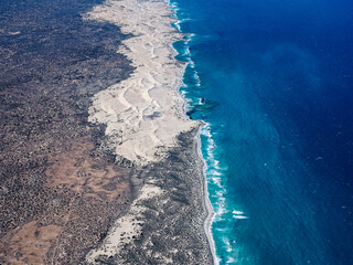 Aerial view of South Australian coastline with dunes