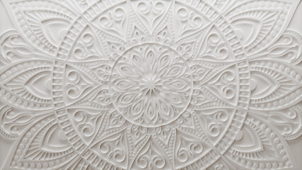 Diwali Concept featuring a White 3D Ornamental Flower. Celebration Wallpaper. 3D Render.