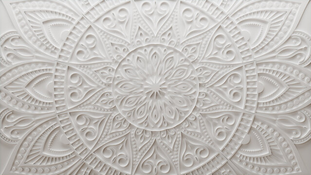 Diwali Concept featuring a White 3D Ornamental Flower. Celebration Wallpaper. 3D Render.