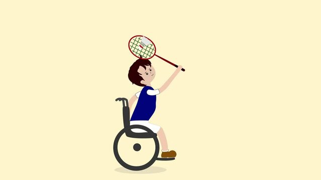 Children overcoming the disability with the help of modern technology playing badminton