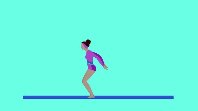A women doing gymnastics in a sky blue background