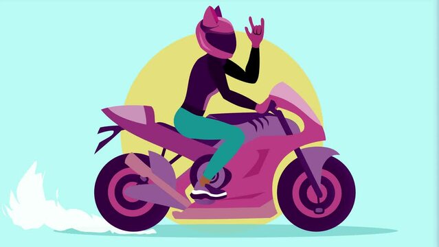 A person on a pink motorcycle