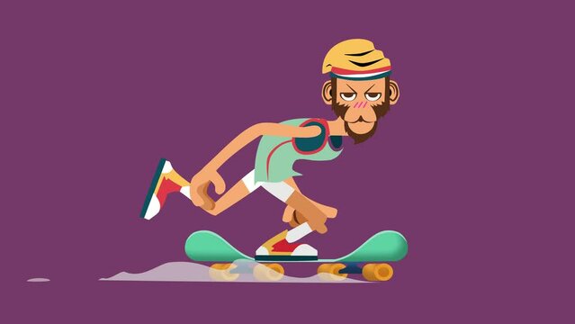 A monkey skating on the purple background