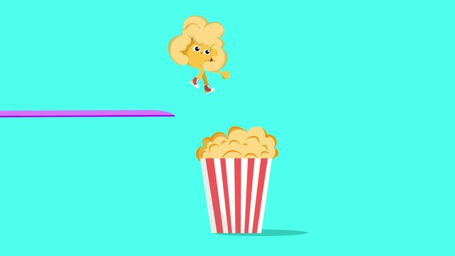 A popcorn jumping into a cup of popcorns