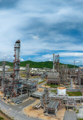Oil Refinery Gas Chemical Equipment Prodiction import export Concept, Crude Oil Refinery Plant Steel Pump Pipe line and Chimney and Cooling tower, Chemical or Petrochemical Factory plant, industry
