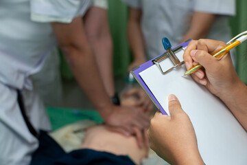 student doctor using  pen learning on note tablet. medic tech concept.