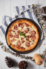 Homemade bacon and cheese pizza