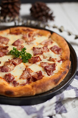 Homemade bacon and cheese pizza