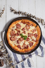 Homemade bacon and cheese pizza