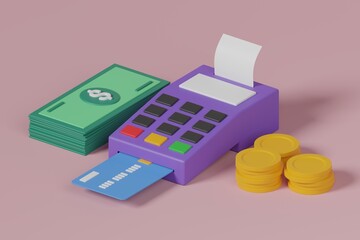 Payment option 3d illustration. Cashless payment 3d illustration. - obrazy, fototapety, plakaty