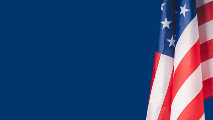 The American flag is against a blue background