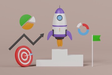 Startup Growth 3D Illustration. Startup Launch 3D Illustration.