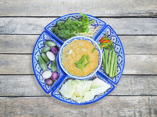 Crab chili paste dip with coconut milk with fresh vegetables