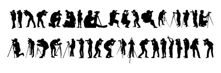 Silhouette photographer poses collection - obrazy, fototapety, plakaty