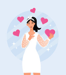 Happy woman with hearts