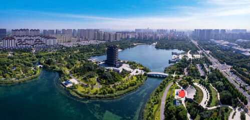 aerial photography city park lake