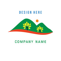charming and beautiful traditional farm and mountains logo

