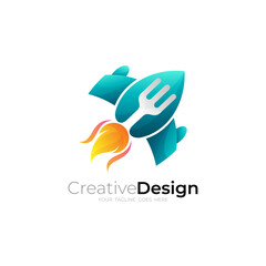 Symbol rocket logo and fork design vector, restaurant