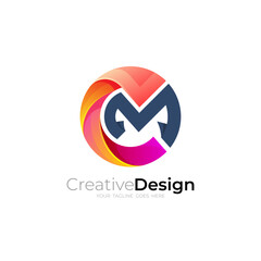 Letter CM logo with circle design vector, colorful style