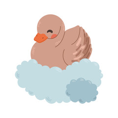 Cute goose swan on cloud kids vector