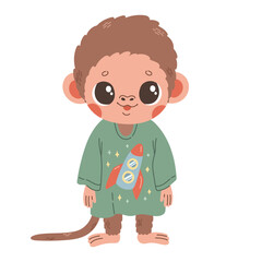Baby monkey in t shirt with rocket kids vector