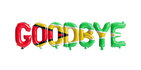 3d illustration of goodbye letter balloon in Guyana flag isolated on white background