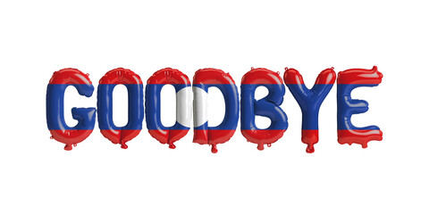 3d illustration of goodbye letter balloon in Laos flag isolated on white background