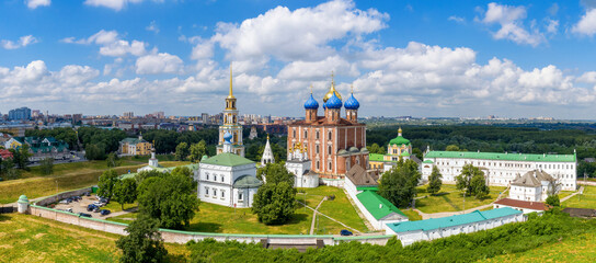 Panoramic view of Ryazan Kremlin on sunny summer day. Ryazan Oblast, Russia.