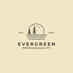 Evergreen Green pine Line Art Logo Design template
