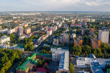 Drone view of Penza town on sunny summer day. Penza Oblast, Russia.