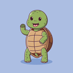 Cute Turtle Cartoon Standing Waving Hand. Turtle Icon Concept. Flat Cartoon Style. Suitable for Web Landing Page, Banner, Flyer, Sticker, Card