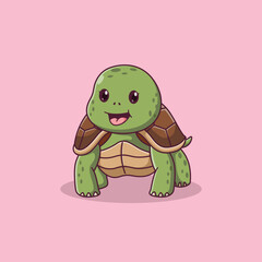 Cute Turtle Cartoon posing. Turtle Icon Concept. Flat Cartoon Style. Suitable for Web Landing Page, Banner, Flyer, Sticker, Card
