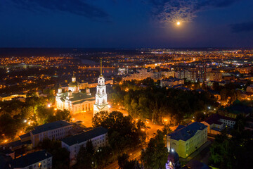 Night cityscape with Spassky cathedral. Penza town, Russia.