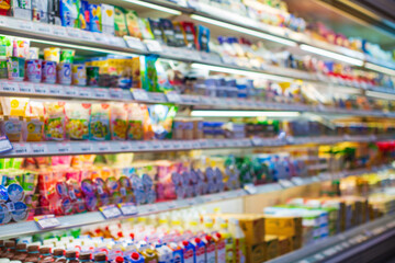 Fototapeta na wymiar Defocused blur shopping milk in the for health a shopping shelf put on them at food