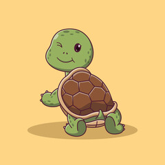 Cute Turtle Cartoon Character. Turtle Icon Concept. Flat Cartoon Style. Suitable for Web Landing Page, Banner, Flyer, Sticker, Card