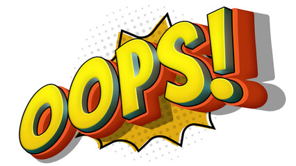 opps! cartoon comic 3d text speech bubble with yellow explosion and halftone
