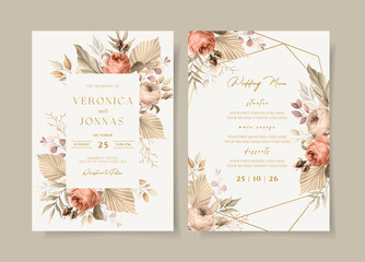elegant dried floral wedding invitation and menu template