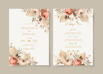 elegant dried floral wedding invitation and menu template