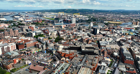 Aerial photo of Belfast Cityscape in Northern Ireland