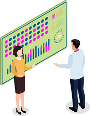 3D isometric Business activities concept with office workers process a work scheduling, planning. Modern trendy concepts for web sites and mobile web sites. PNG illustration