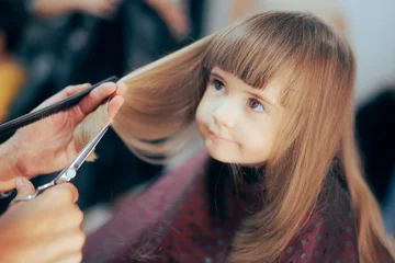   Cute Toddler Girl Getting her Hair Cute in a Professional Salon. Little preschool child having a haircut in a beauty studio  © nicoletaionescu