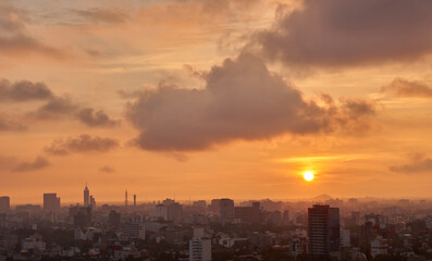 Fototapeta na wymiar aerial view of mexico city during sunrise