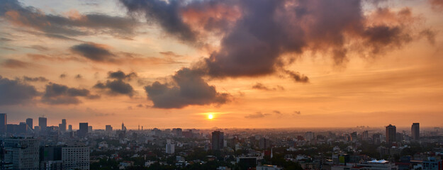aerial view of mexico city during sunrise