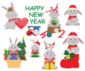 Obraz na płótnie Canvas winter holiday new year christmas set rabbit