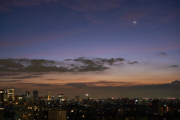 panoramic view of the mexico city night and sunset