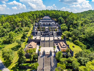 Aerial view of Hue Citadel and view of Hue city, Vietnam. Emperor palace complex, Hue Province, Vietnam