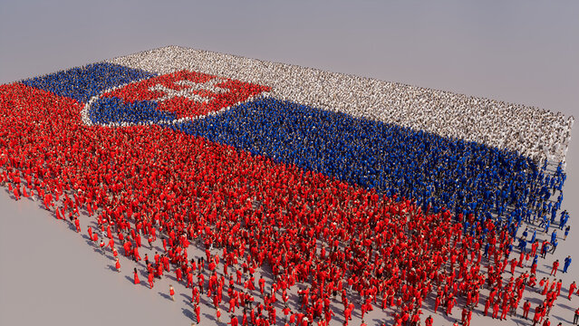 Slovak Banner Background, with People congregating to form the Flag of Slovakia.