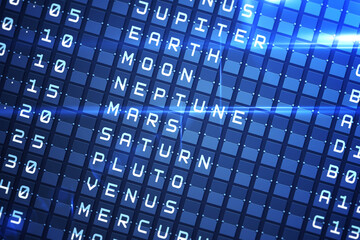 Blue departures board for space travel - Powered by Adobe