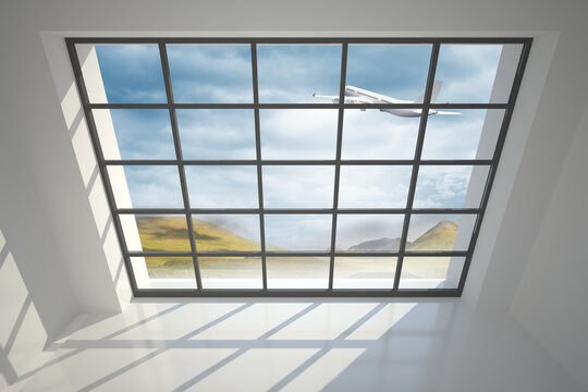 Airplane flying past window