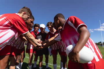 Rugby team ready to play on the playing field